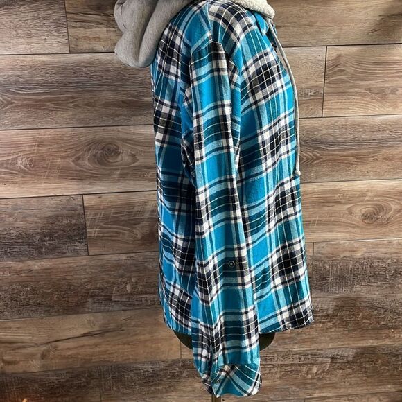 NoBo Boundaries Long Sleeve Hooded Plaid Button up Shirt XxL/2XG (19) - Picture 4 of 6